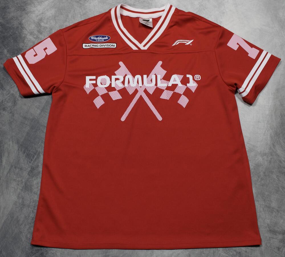 Formula 1 Shirt Mens Medium Red F1 Racing Hybrid Apparel Jersey Checkered Flags